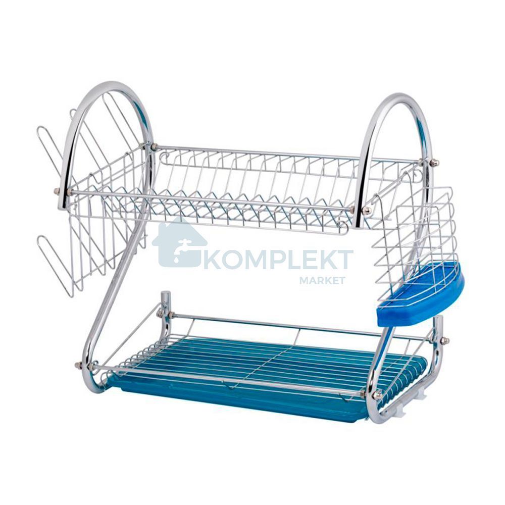 Сушарка для посуду двоярусна Kroner KRM Rizze ACC3208 (хром з синім)
