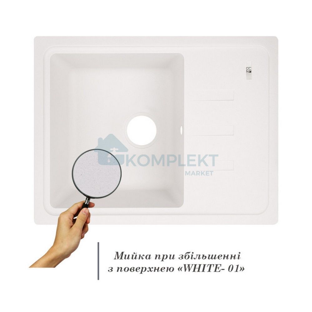 Мийка для кухні гранітна Lidz 615x430 WHI-01 (біла матова)