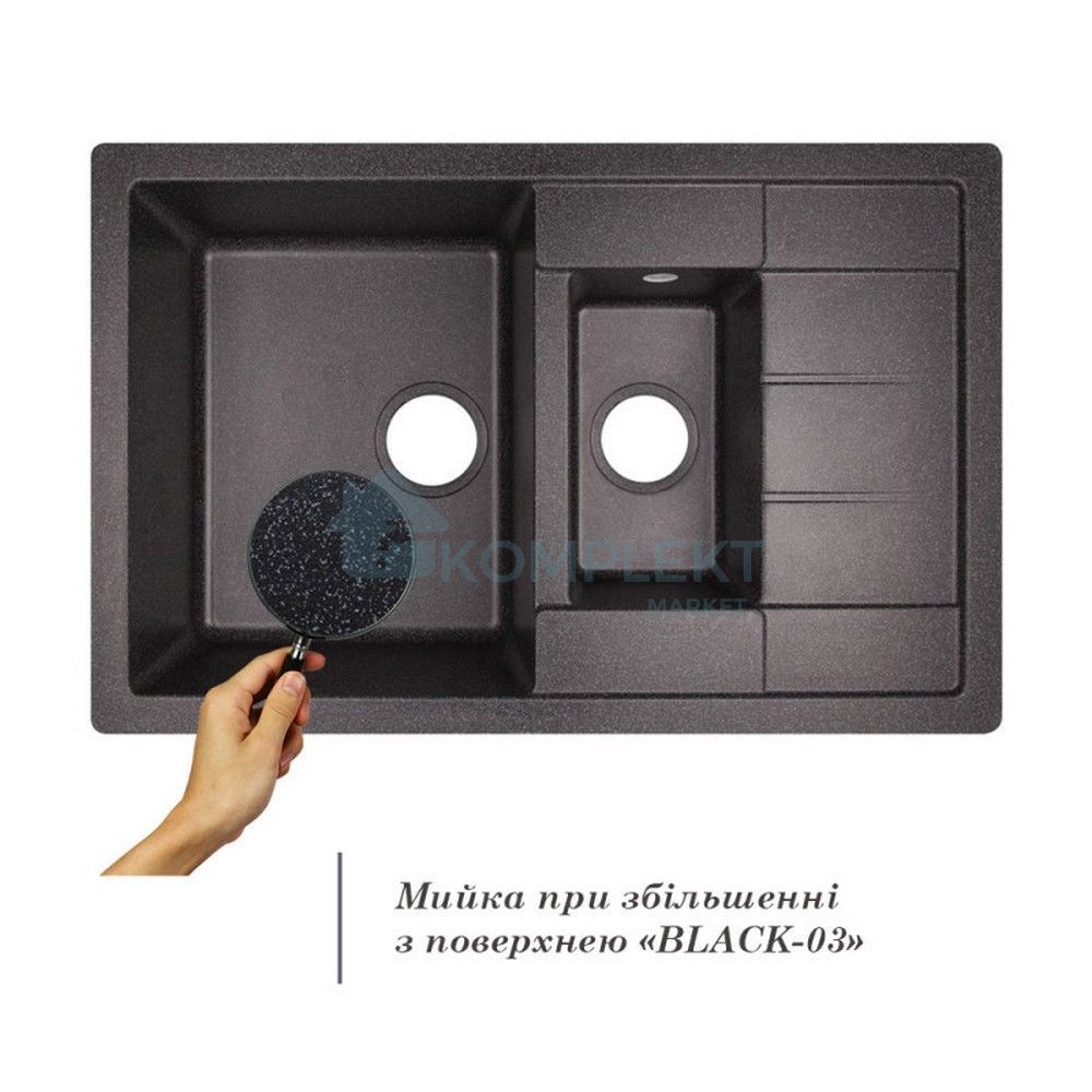 Гранітна мийка подвійна Lidz 775x495 BLA-03 (чорна матова)