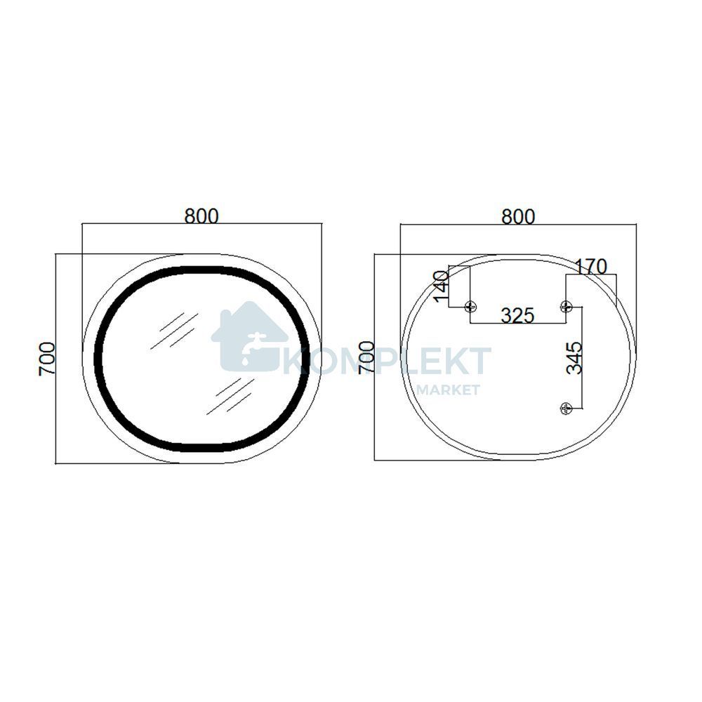 Дзеркало овальне Qtap Gemini 700х800 з LED-підсвічуванням Touch, з антизапотіванням, з димером, рег. темп. кольору (3000-6500K) Reverse QT2578R8070, Ні