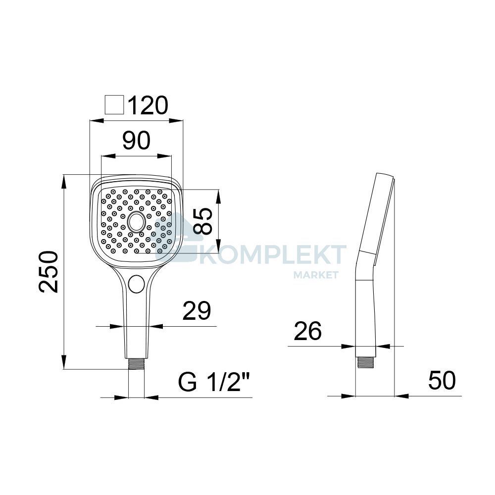 Квадратна лійка для ручного душу Qtap Ručn&iacute; A120N3KCB хром